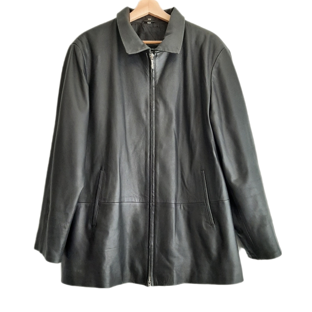 🍒 BOUTIQUE OF LEATHERS Genuine Leather Zip-Up Jacket Black Sz 12